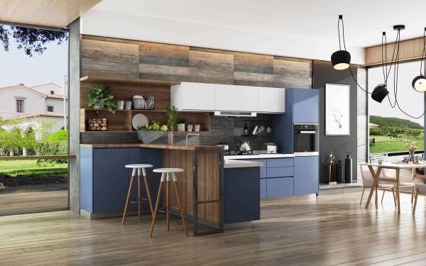 Meubles bas de cuisine en acier inoxydable sablé avec îlot en bois ODM