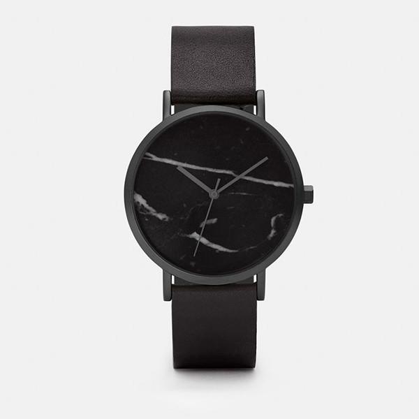 Real Black Marble Face Watch Mineral Crystal With Japanese Quartz Movt