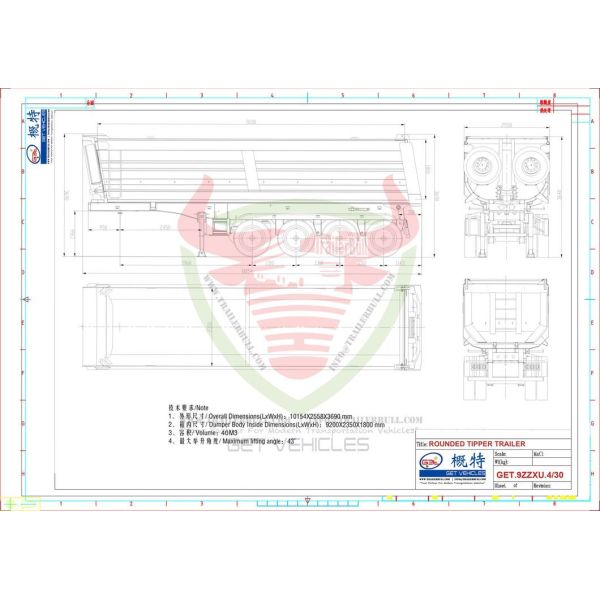 40 Cbm U type remorque à bascule à quatre essieux