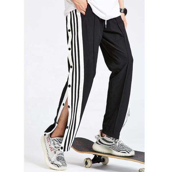 Calças de pista de skate hip hop customizadas para homens com faixa lateral e botões