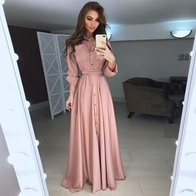 2018 Autumn and Winter Women Long Dress Casual Long Sleeve Slim Dress Ladies Fashion Botton Maxi Long 2Dress