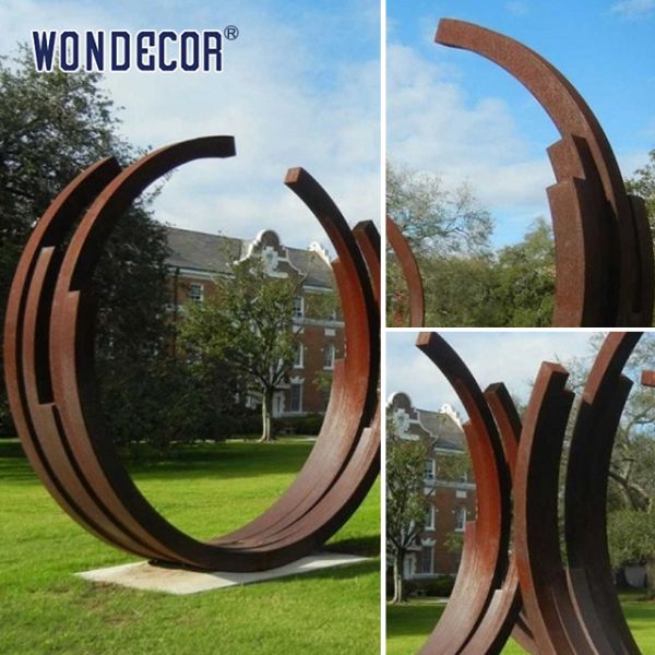 Большой открытый сад абстрактная длинная полоса кольцо устойчивая к погодным условиям стальная скульптура