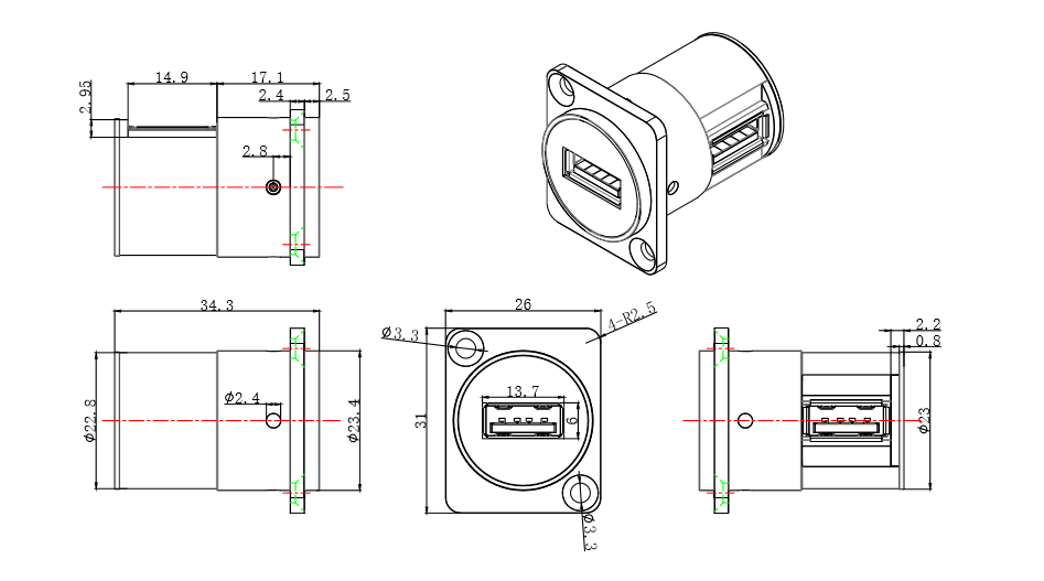 Внутренний наружный панель монтаж соединитель женский мужской IP65 водонепроницаемый кабель передачи данных соединитель