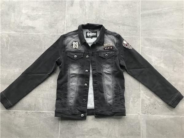 Black Washed Badge Mens Denim Jacket And Jeans Button Through Trucker Jacket TW76375