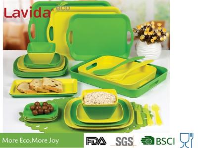 Recycled Biodegradable Bamboo Fiber Dinnerware Mix And Match Solid Color 16/24 Pieces Set
