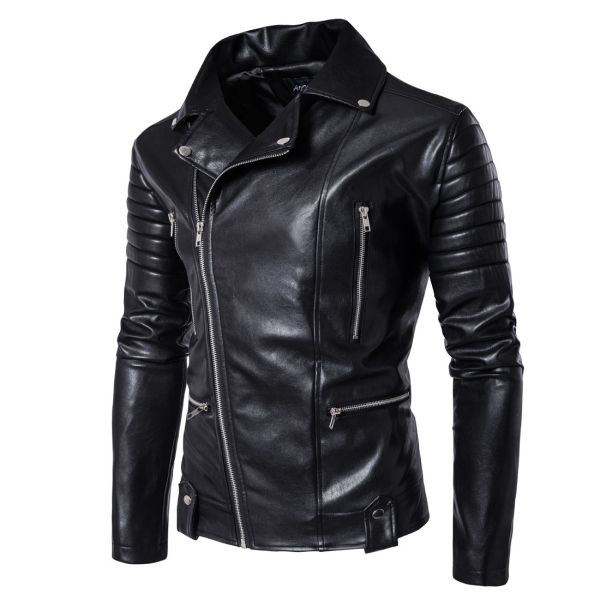 OEM classic popular best quality solid color slim fit men moto leather jacket