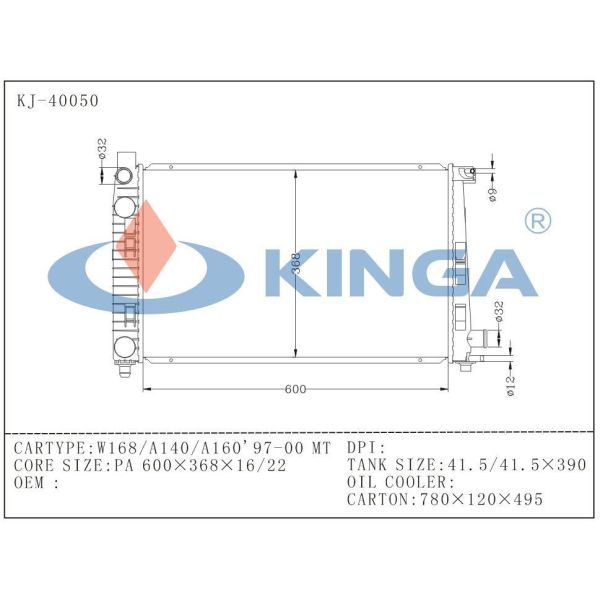 2000 Benz W168 / A140 / A160 Radiator Replacement Parts 168 500 1102 / 1202 / 1302