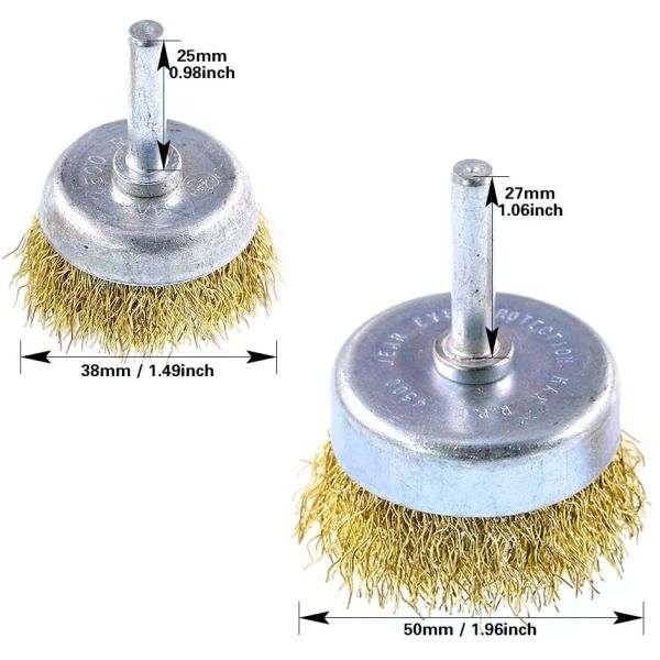 14 onzas de arena gruesa del alambre de la rueda de cepillo del sistema 7pcs del cepillo de cobre amarillo de la taza