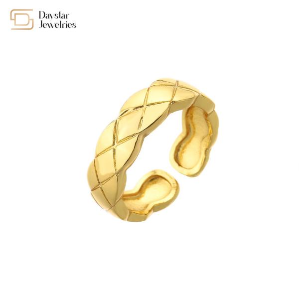 o ouro 18k real chapeou anéis largos da faixa acopla a textura ondulada ajustável