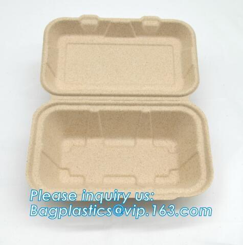 Compartment hinged container sugarcane bassage pulp food serving box 750ml bassage take out container bagplastics packa