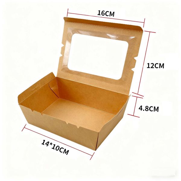 Customized Kraft Paper Lunch Box with Window Food Grade Takeaway Square Bowl