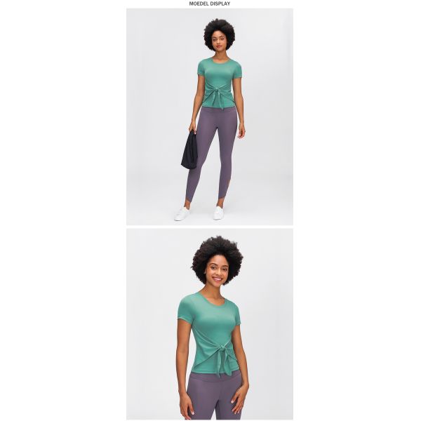 300gsm Front Straps Activewear T Shirts Padded Short Sleeve Twist Front T Shirts