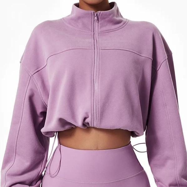                  High Quality Custom Zip up Hoodies Streetwear Causal Crop Jackets Women Oversized Drawstring Cropped Hoodies             