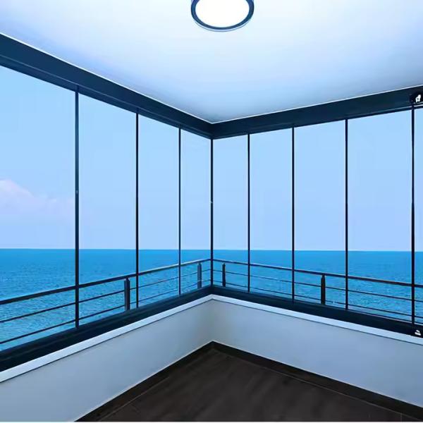 Framless Sliding Folding Tempered Glass Door Curtain, Balcony Partition Door