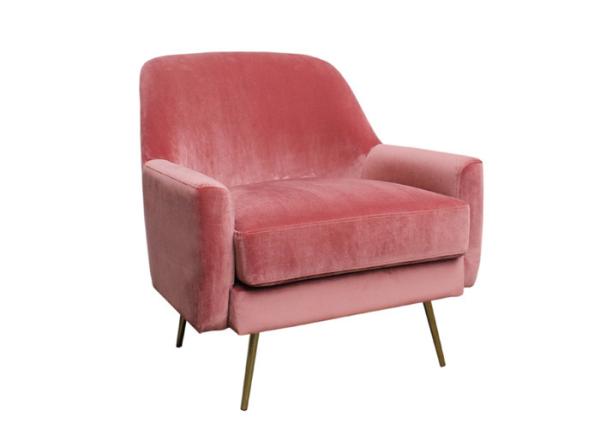Metallic Legs Fabric Arm Chair Peach Velvet Armchair Seat Removable