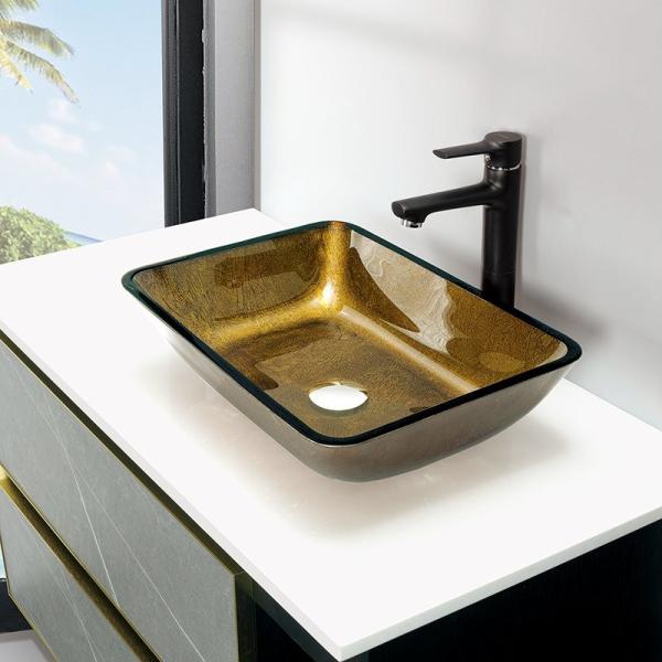 Bathroom Rectangular Handmade Wash Basins Copper Gold Top Mount Vessel Sink
