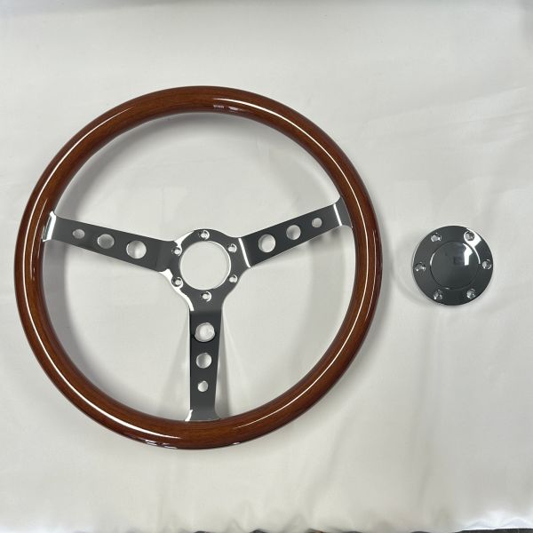 Classic Premium Mahogany Walnut Wood Grain Steering Wheel 15 Inch