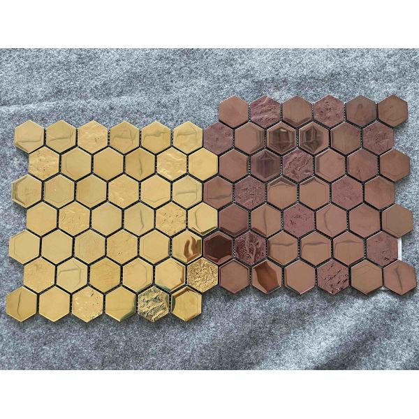 квадрат 30x30cm застеклил плитки, ISO13006 8mm шестиугольная стена мозаики кроет золото черепицей Брауна