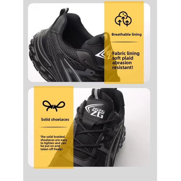 Zapatos de seguridad cómodos Transpirables PU Tejido Volador Zapatos de trabajo Puntera de acero Antigolpes Suela de EVA Entresuela de Kevlar Anti-pinchazos