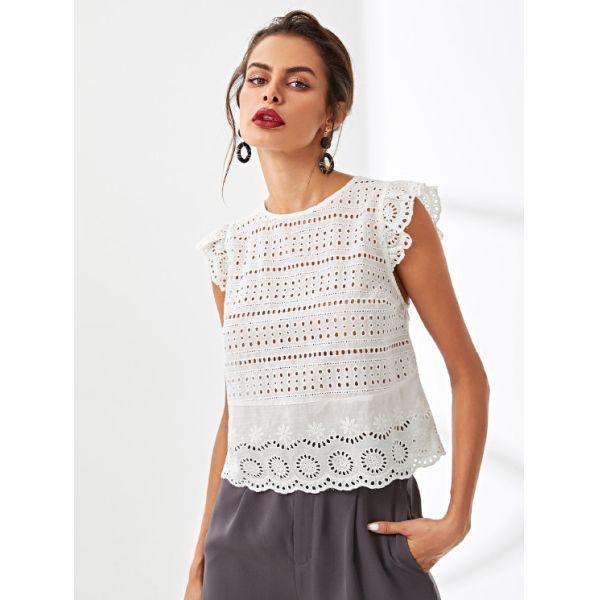 Стили блузки самых последних женщин лета белые с рукавом лепестка