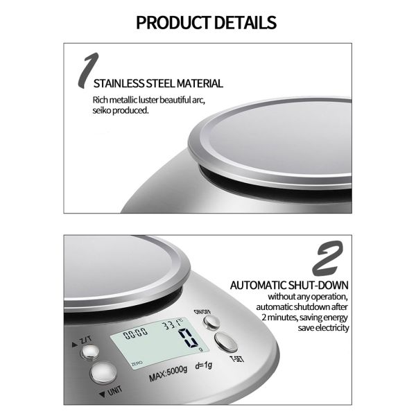 254*85*27 mm Stainless Steel High Accuracy Electronic Digital Kitchen Weight Scale with 5kg Maximum Weight Recommendation