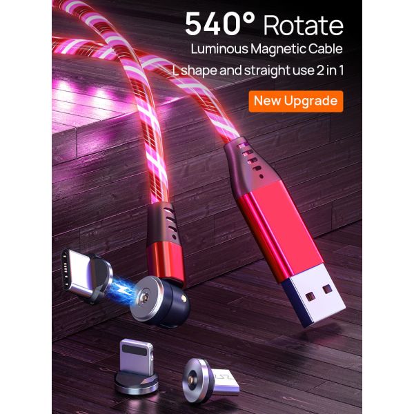Focuses Magnetic USB Charging Cable 3m LED Flowing Luminous Phone Charging Cable