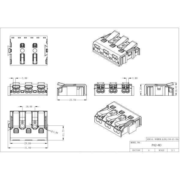 2 3 соединитель провода нажима поляков 450V 17.5A T110 0.5-2.5mm2 20-16AWG супер тонкий