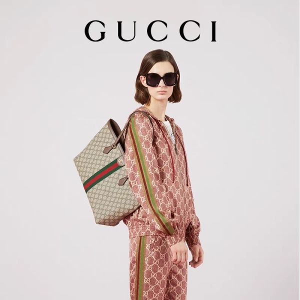 Dames équilibrées en cuir de GG de Gucci Ophidia Tote White Medium de toile