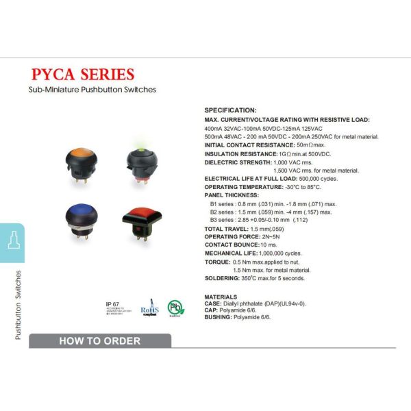 Mini Waterproof Momentary Switch Push Button Plastic 24VDC 220VAC