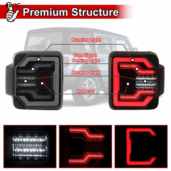 Lâmpadas traseiras de LED Lâmpadas traseiras de automóveis Requisito de substituição 1Pareja de caixa negra fosca/lente de fumaça