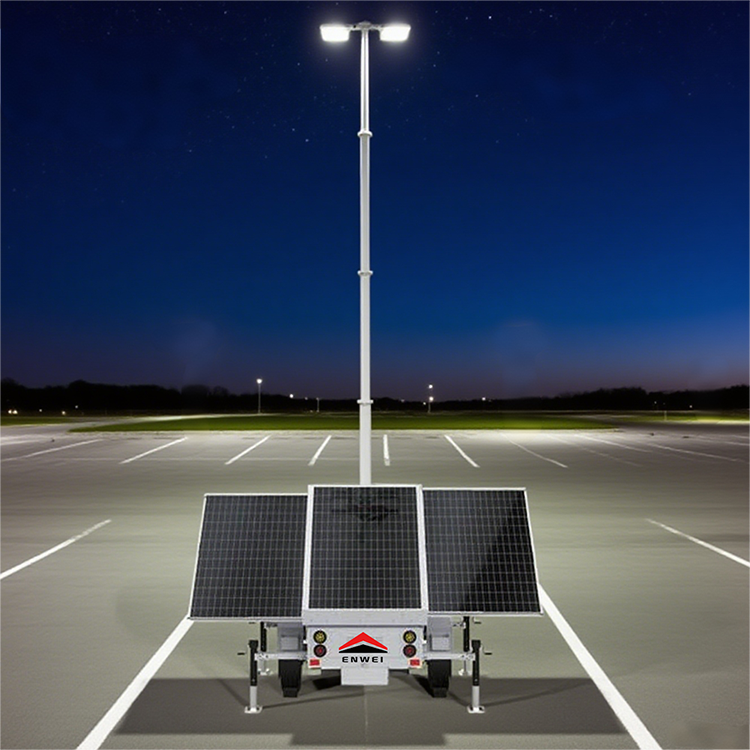 High Mobility Solar Power Floodlight Lighting Trailer For Nighttime Parking Lot Lighting