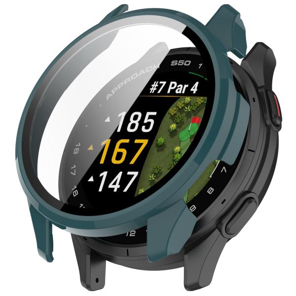 Eraysun Tempered Glass Case for Garmin Approach S50 Watch Full Coverage Bumper Protective Shell Screen Protector