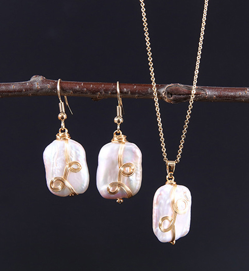 Natural Baroque Pearl necklace Cultured White Baroque Pearl Glass Chain Baroque Pearl Necklace Lady Pear Jewelry Set