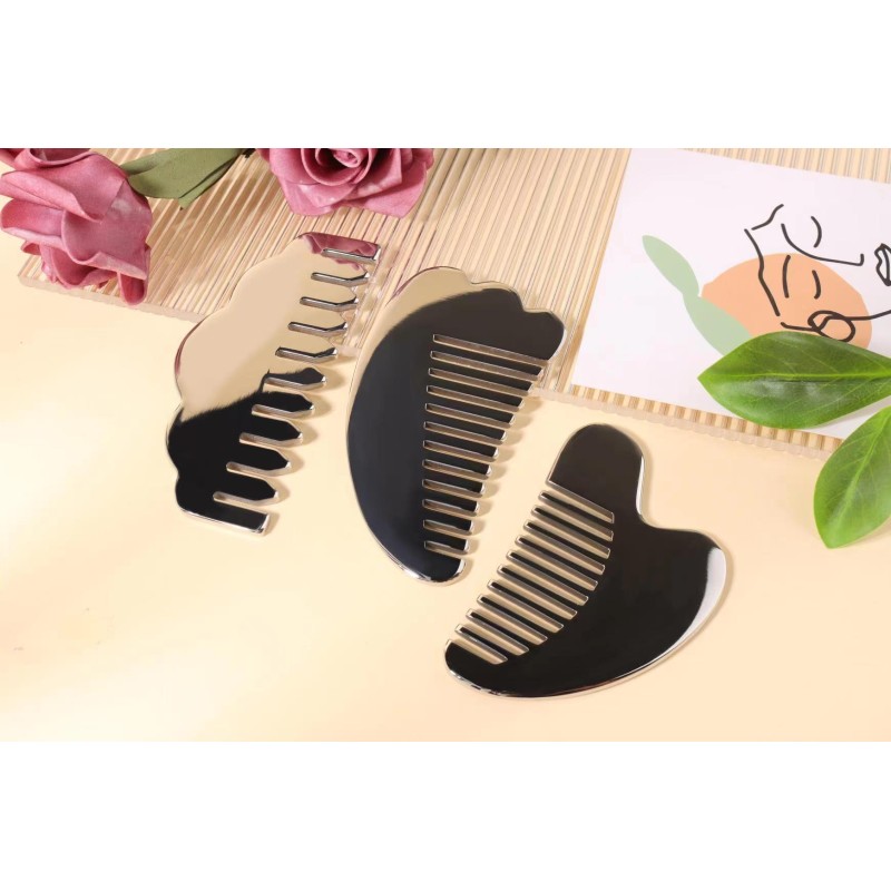 Head Massage Equipment Custom Shape Massager Tools Face Roller Massage Metal Guasha Comb 304 Stainless Steel Guasha Comb