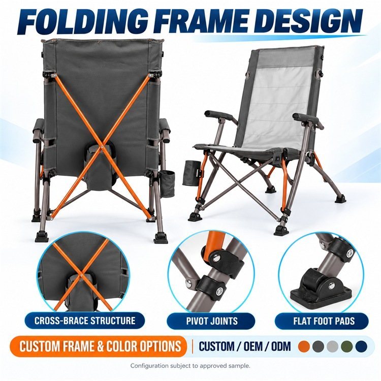 Ice Water Cooling Outdoor Folding Chair, External Ice Water Box with Cooling Circulation Channel, Tall Backrest Folding Frame with Snowflake Control, Custom Color Private Label and Packaging