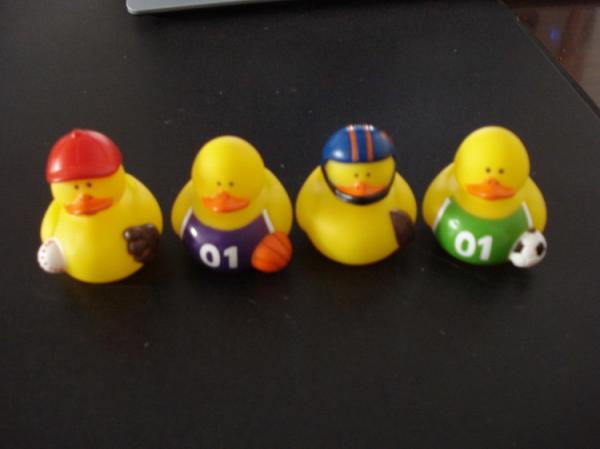 Tiny Assorted Sports Themed Rubber Ducks With Football / Baseball / Basketball Design