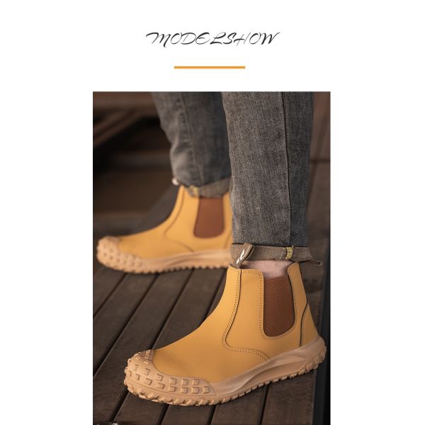 Suede Leather Chelsea Safety Shoes Steel Toe Safety Boots Kevlar Work Shoes Slip-Resistant Rubber Work Boots For Industrial Work