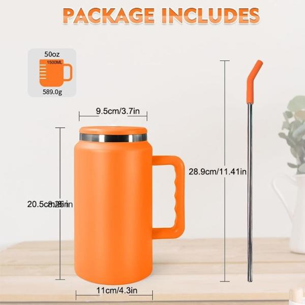 Custom Colors Food Grade 50 Oz Stainless Steel Tumbler Vacuum Insulated Coffee Tumbler No Spill With Straw Handle Keeping Drink Hot Cold 12-24 Hours