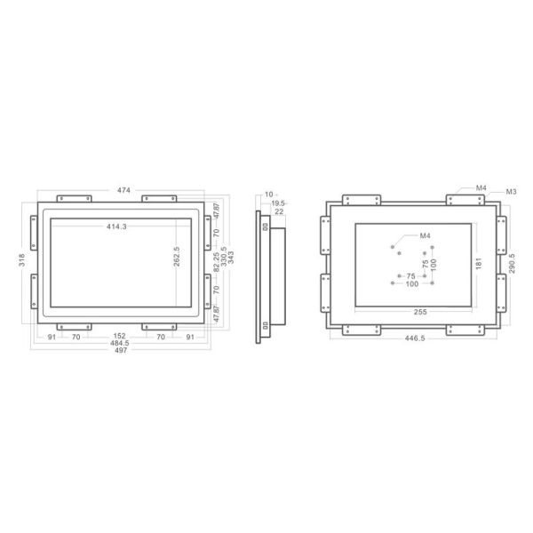 IP65 рамка LCD 19 дюймов открытая контролируют водоустойчивые 400 nits