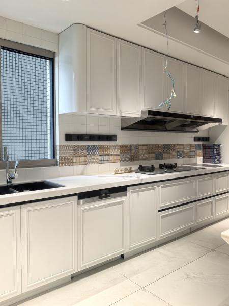 Fadior Full Stainless Steel Custom Kitchen Cabinet - Elegant White & Mint Green, Island Layout