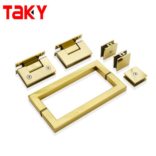 Modern Design Glass Hinge 90 degree Stainless Steel Shower Kit with Gold Hardware Fittings