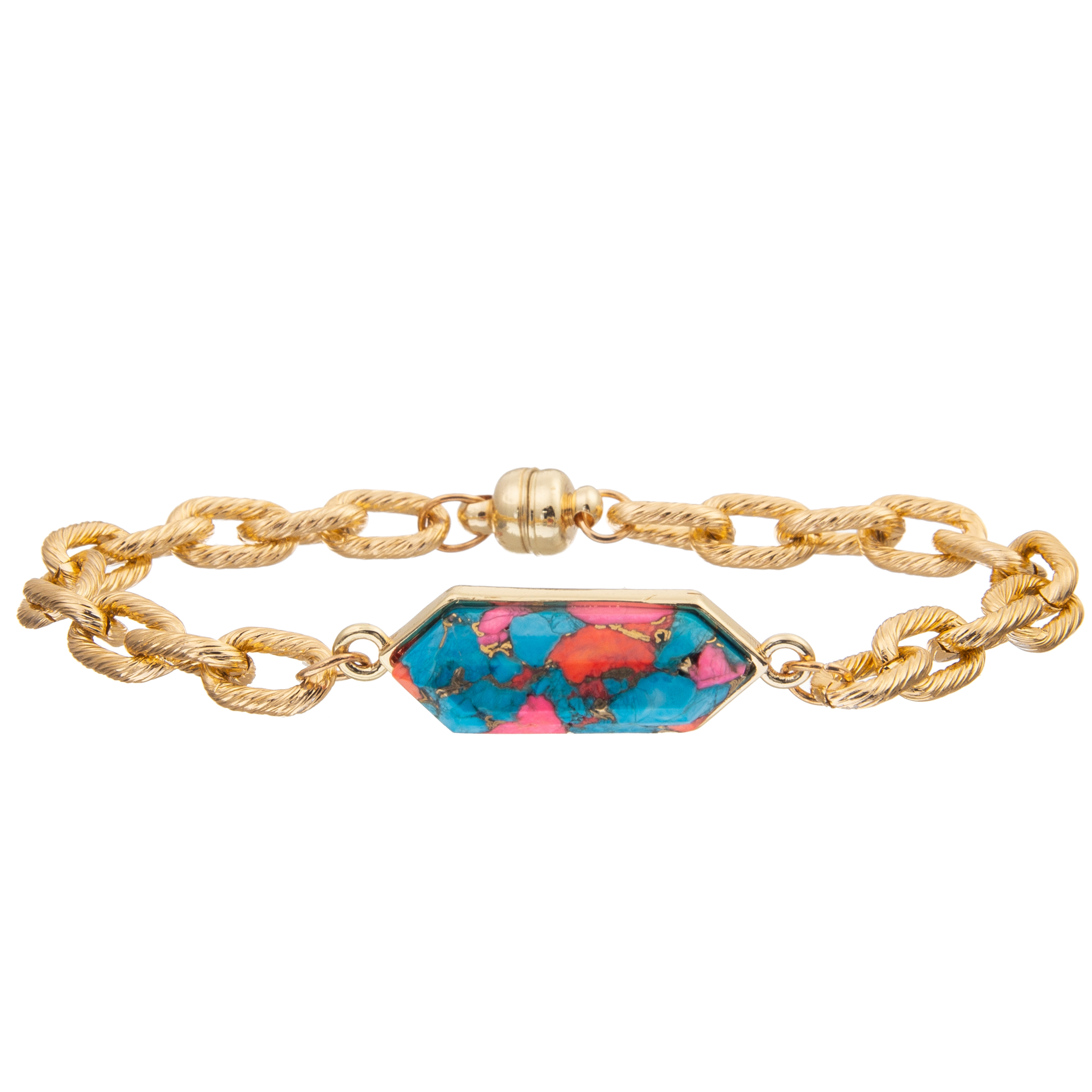 Магнитный браслет Bangle звена цепи извива пряжки с серебряной покрытой бирюзой восьмиугольника