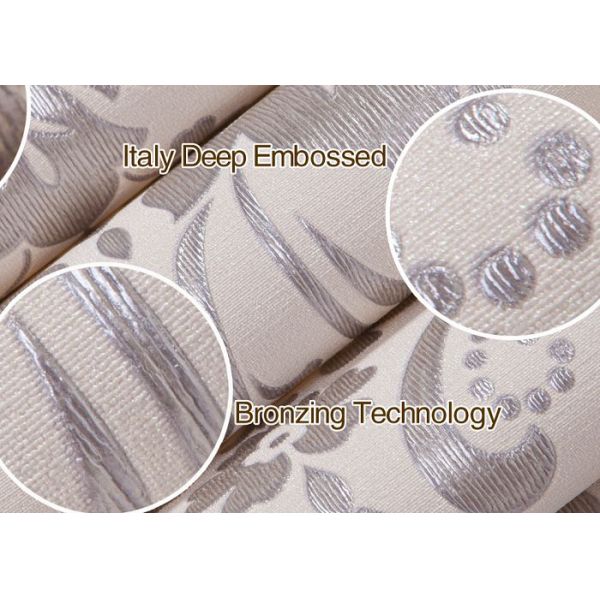 Embossed Victorian Damask Wallpaper , Creamy white Living Room Wallpaper CE Listed