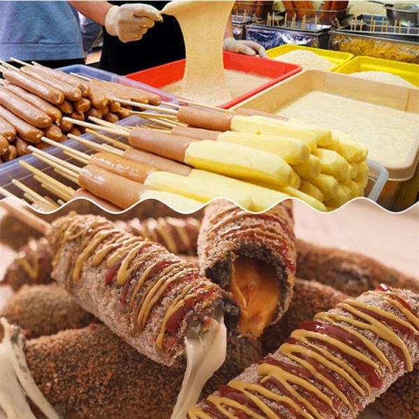 Queijo comercial coreano 220V do cão de milho da anti frigideira profunda do cachorro quente da deformação