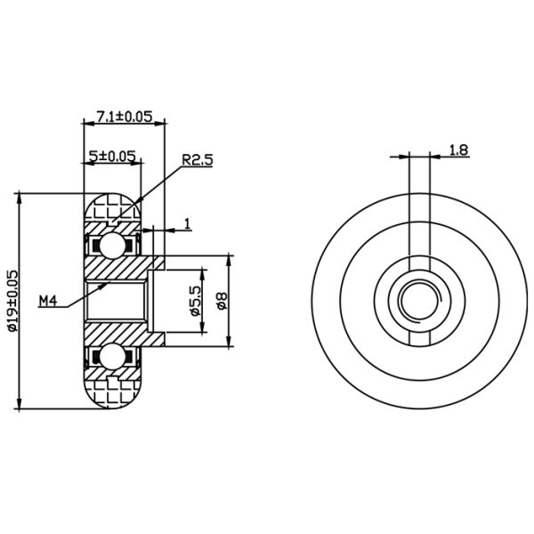 Inner Ring M4 Thread Glass Door Metal Roller Wheels With M4 7.1x19x5mm
