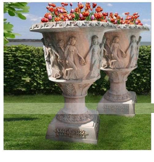 Garden Stone Flower Pot, Stone Carved Planter, Marble Granite Flower Pot (YKFP-3)