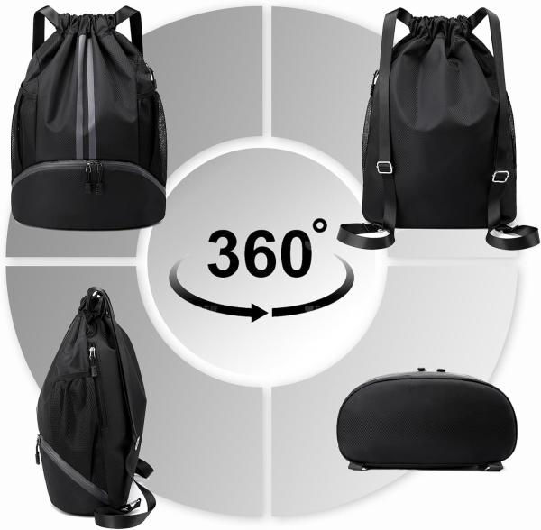 HOEDIA SPORTS DRAWSTRING BACKPACK - STRING SWIM GYM BAG WITH SHOES COMPARTMENT AND WET PROOF POCKET FOR WOMEN&MEN