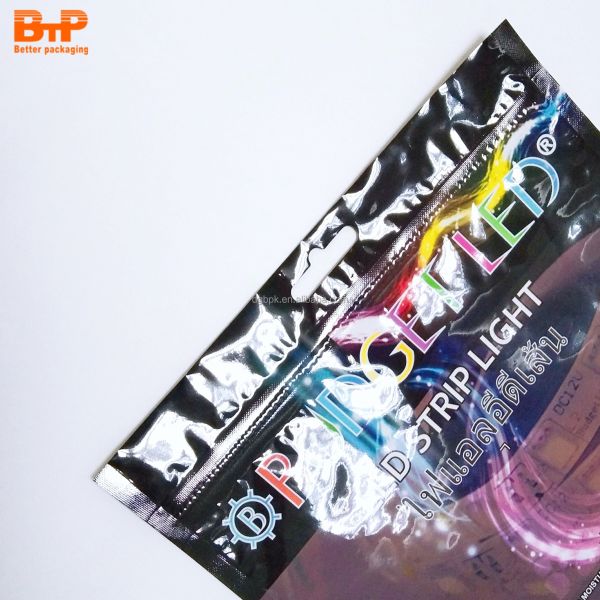 Anti-static Aluminum Foil Laminated 3 Side Seal Pouch LED Light Strip Lamp Belt Plastic Packaging Bags