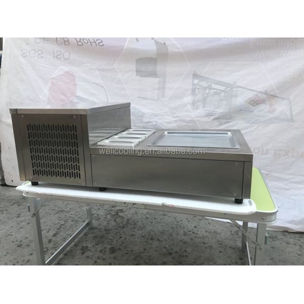 High Production Countertop Single Pan Fried Ice Cream Roll Machine With 4 Pcs Stainless Steel 304 Toppings