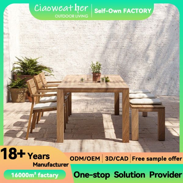 Modern Style Outdoor Furniture Wood Dining Chair Set with Waterproof Upholstery and Waterproof Cushion